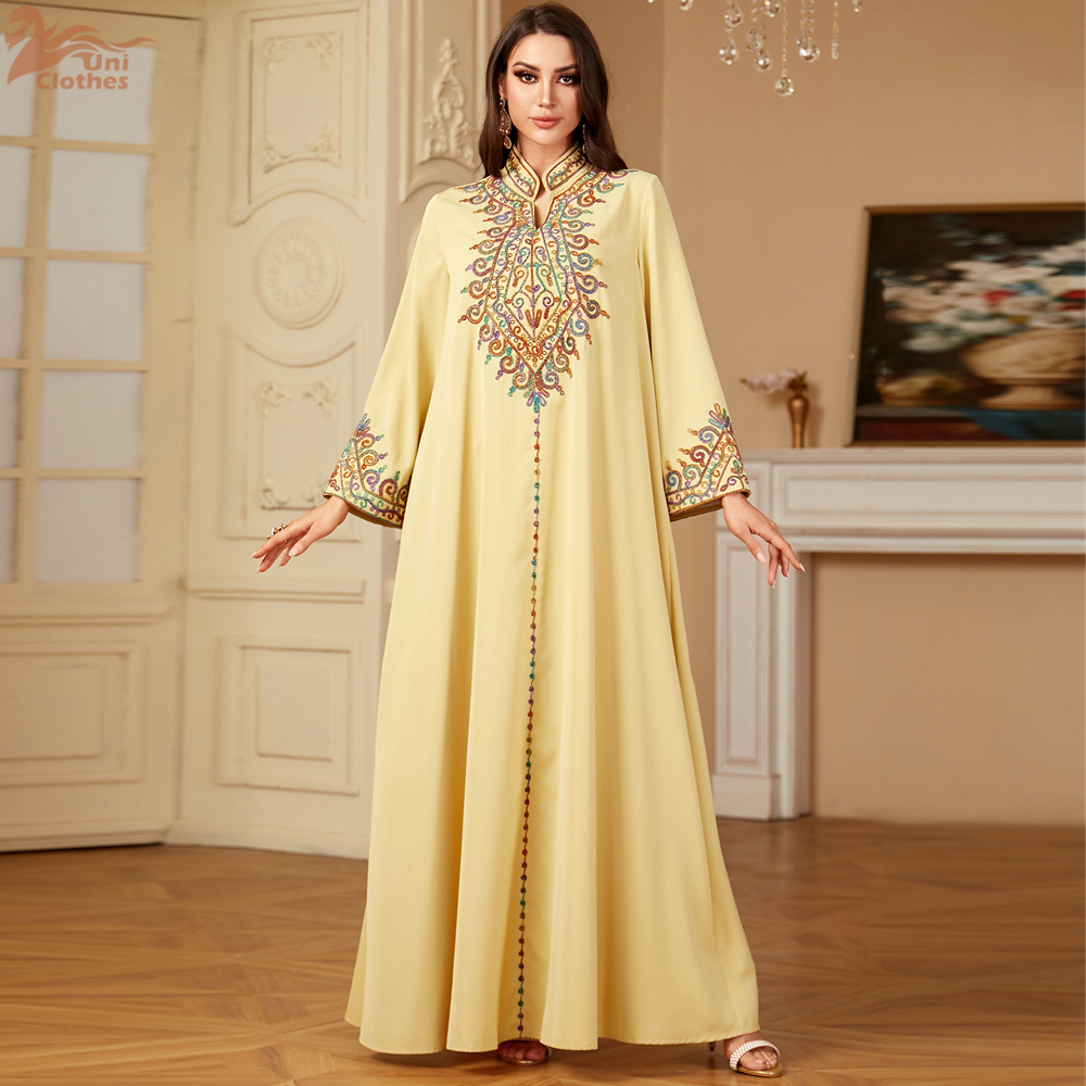 Ethnic Fashion Dubai - Uni Embroidery V-Neck Long Dress Dubai